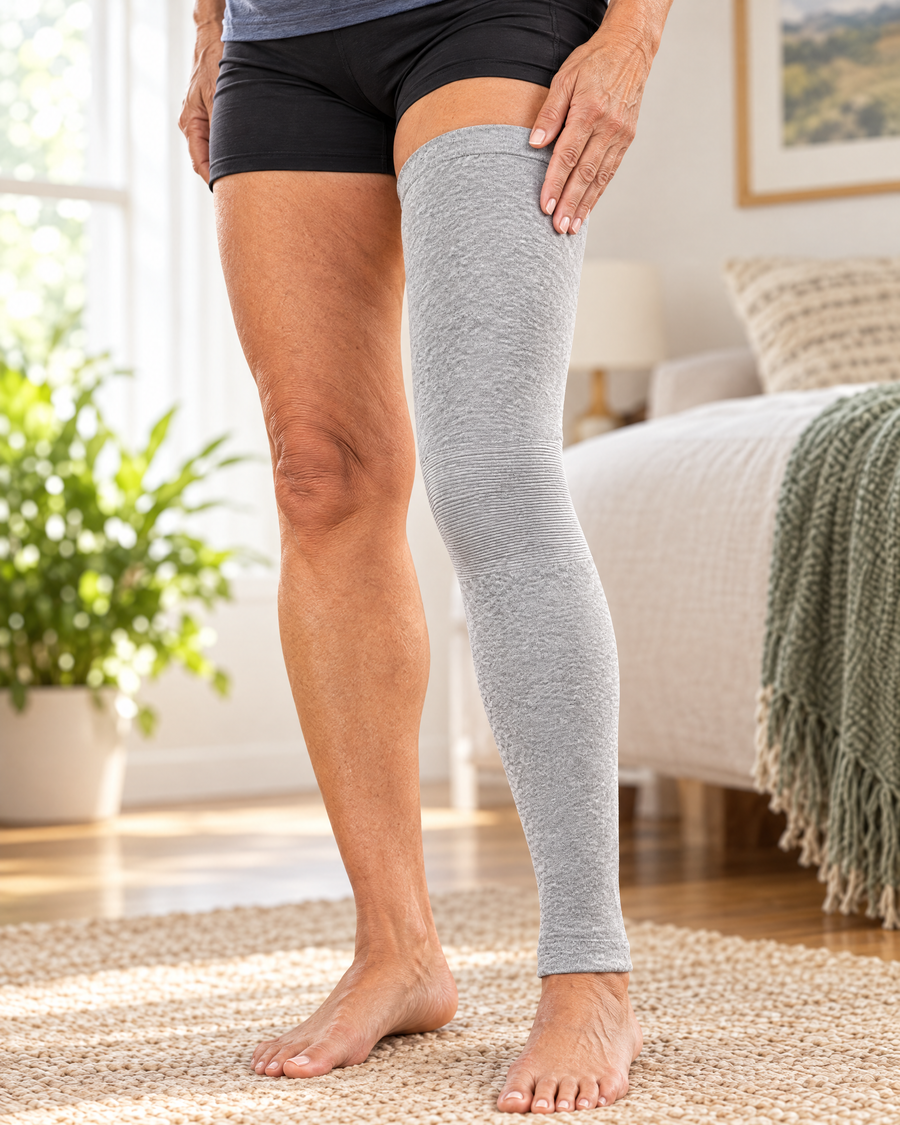 Full leg bamboo sleeve hugging the leg without slipping