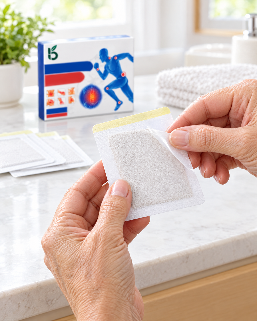 Clean hands peeling a soothing patch off its backing