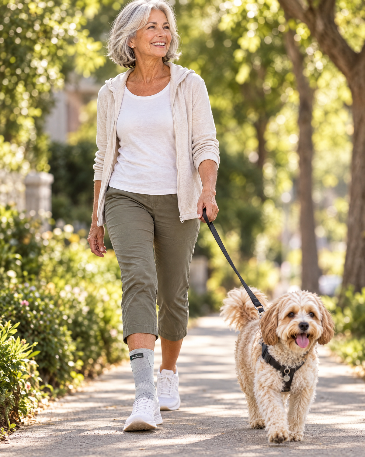Person wearing the FLEX+ Bamboo Ankle Sleeve | Grey