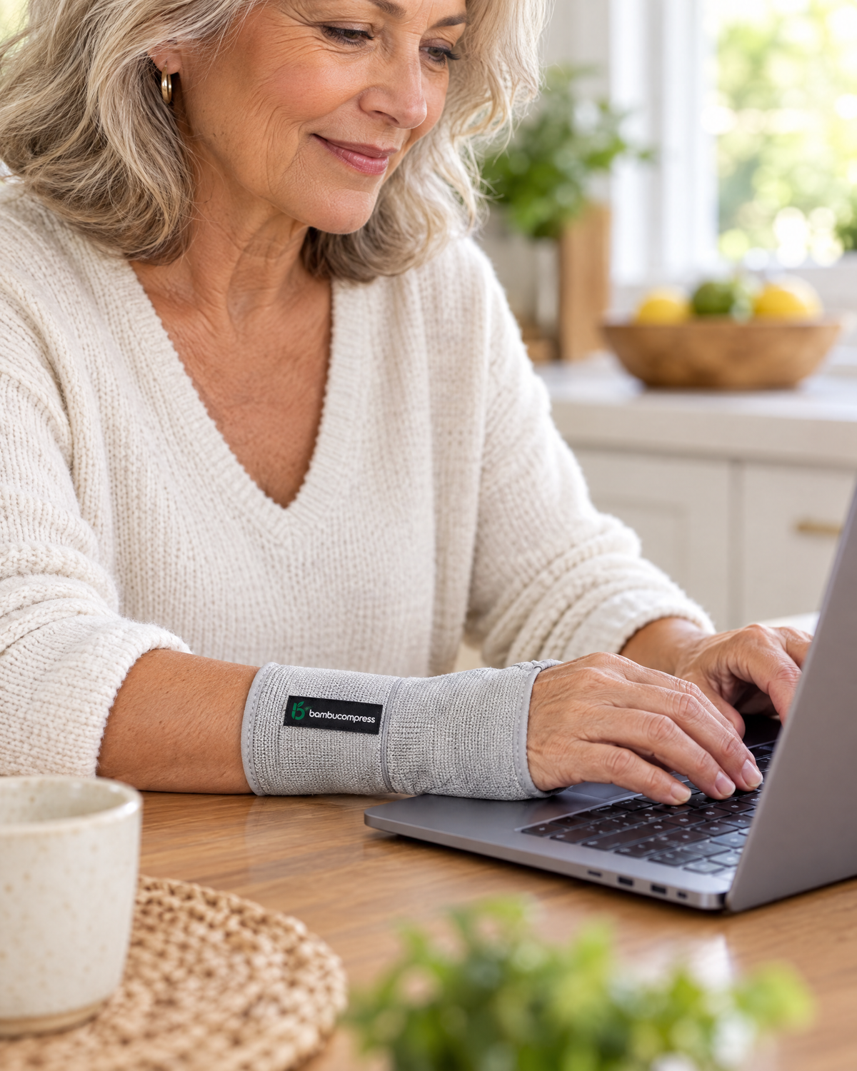 Person wearing the FLEX+ Bamboo Wrist Sleeve